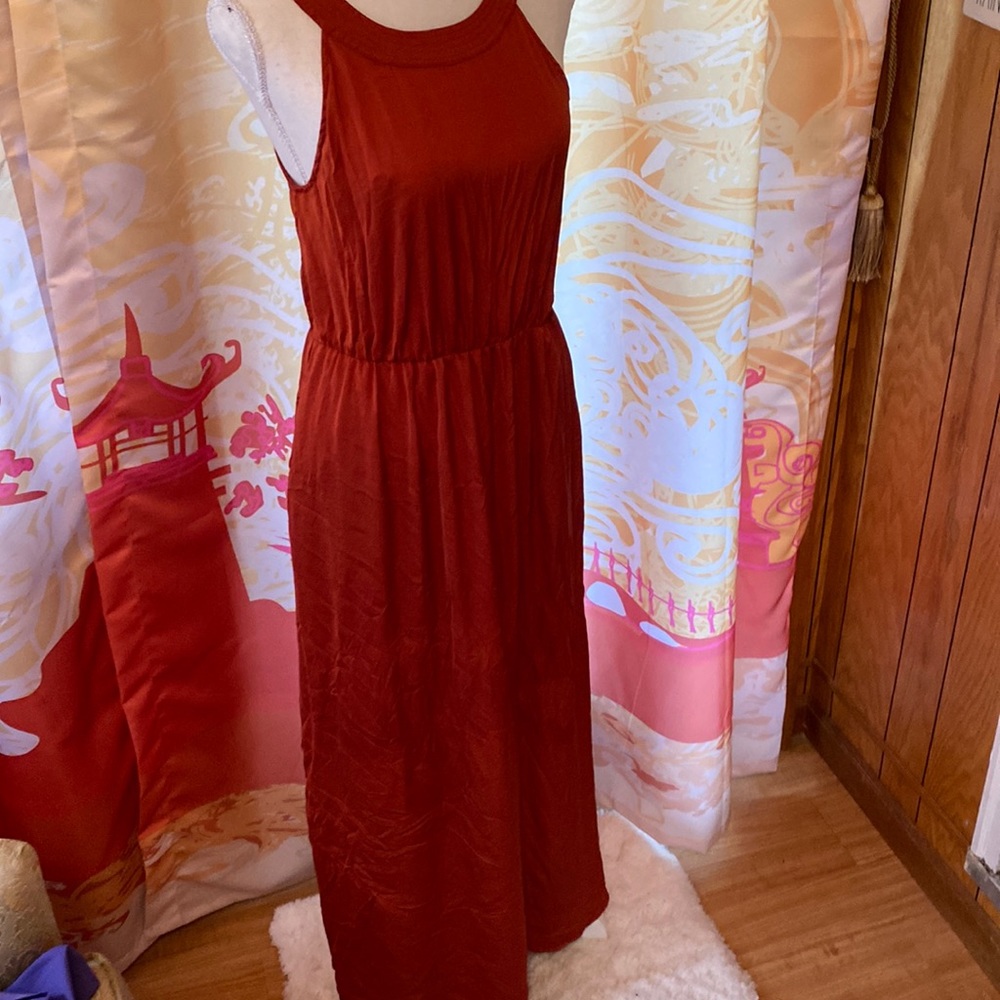RACHEL ZOE HALTER SILKY MAXI DRESS SIZE 6 TERRACOTTA